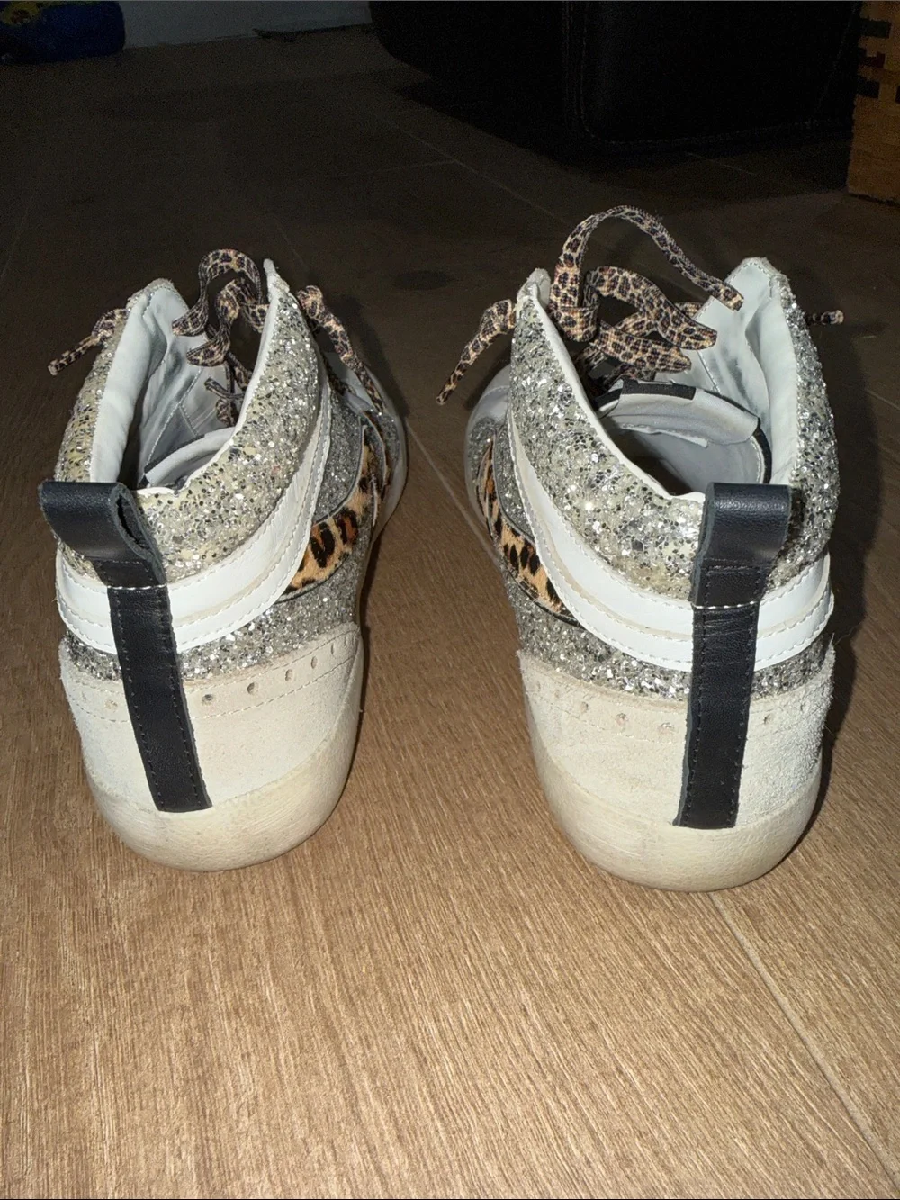 Gianni Bini Glitter High-Top Sneakers with Leopard Panels Golden Goose Dupes